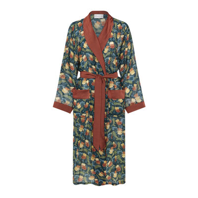 Art Nouveau teal throwover gown